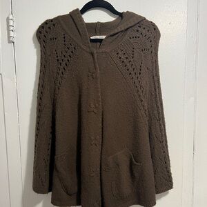 Sans Souci Brown Hooded Knit Poncho